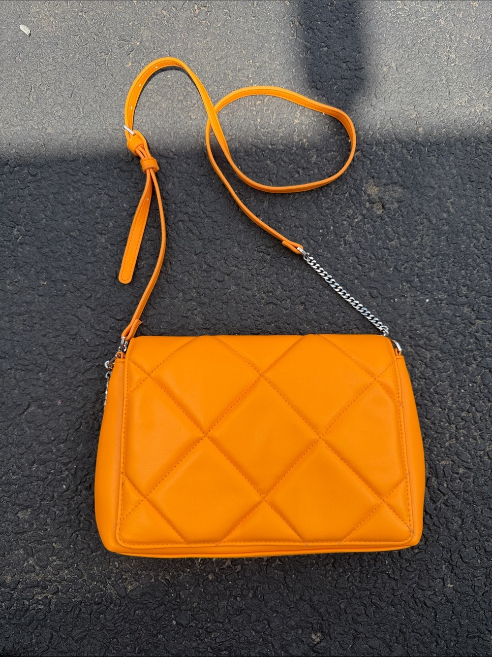 Quilted Orange Crossbody Shoulder Bag